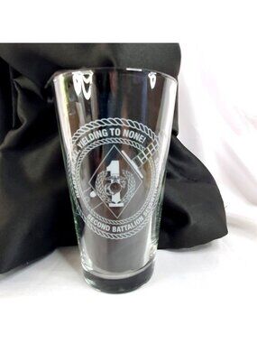 USMC 2nd Battalion 7th Marines Glass Pint With "Ready For All Yielding To None"
